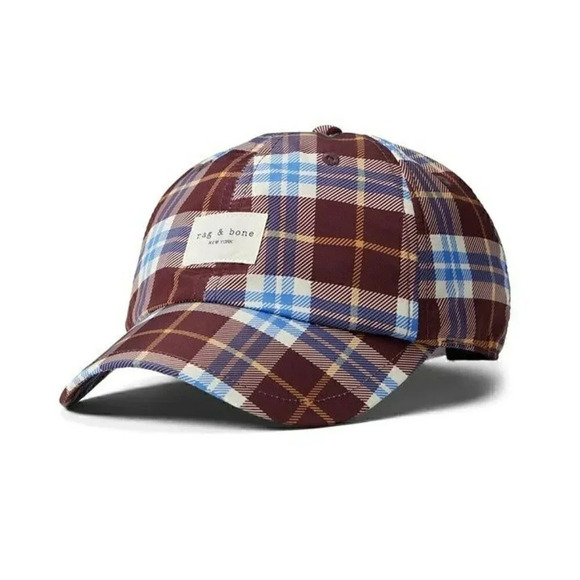 Rag & Bone Unisex Addison Baseball Cap in Burgundy Plaid (MSRP $95) - Picture 1 of 6